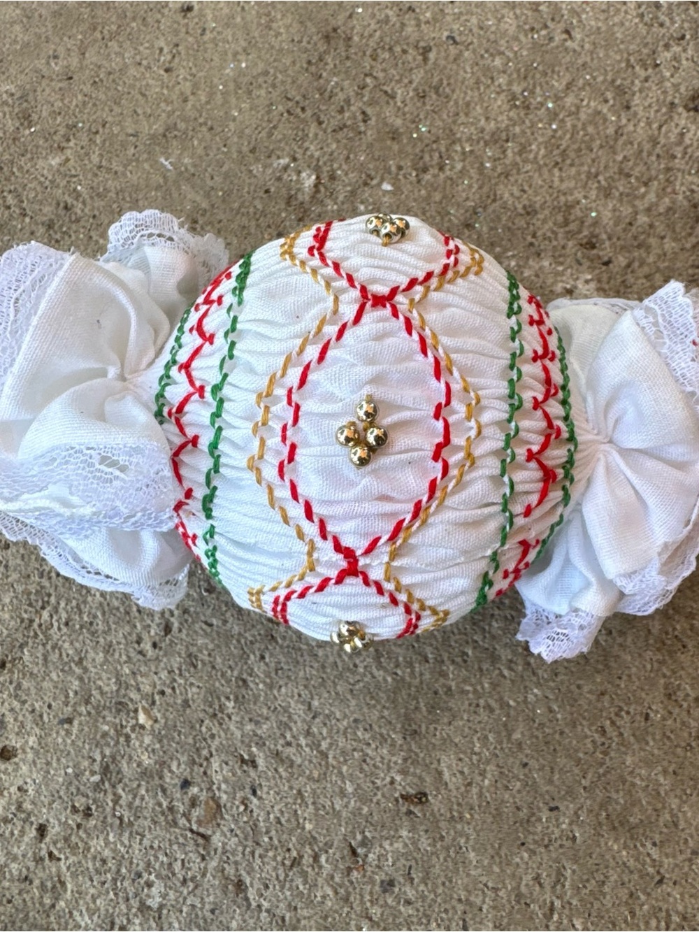 Handmade White Hand- Stitched Ornament Cultural MexicoCore